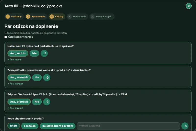 Auto fill: otázky na doplnenie s odpoveďou kliknutím alebo hlasom