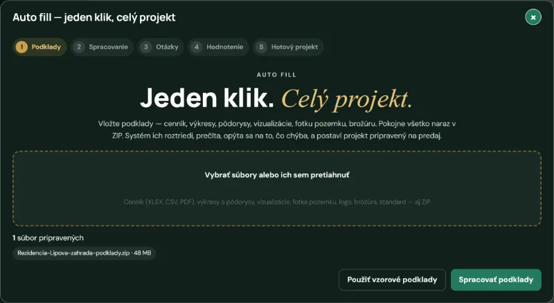 Auto fill: vložený ZIP balík s podkladmi projektu