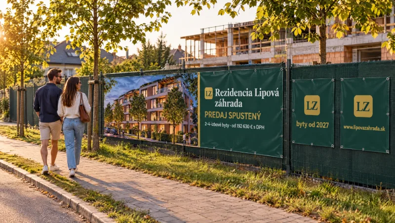 Bannery projektu na oplotení stavby, okoloidúci si ich prezerajú